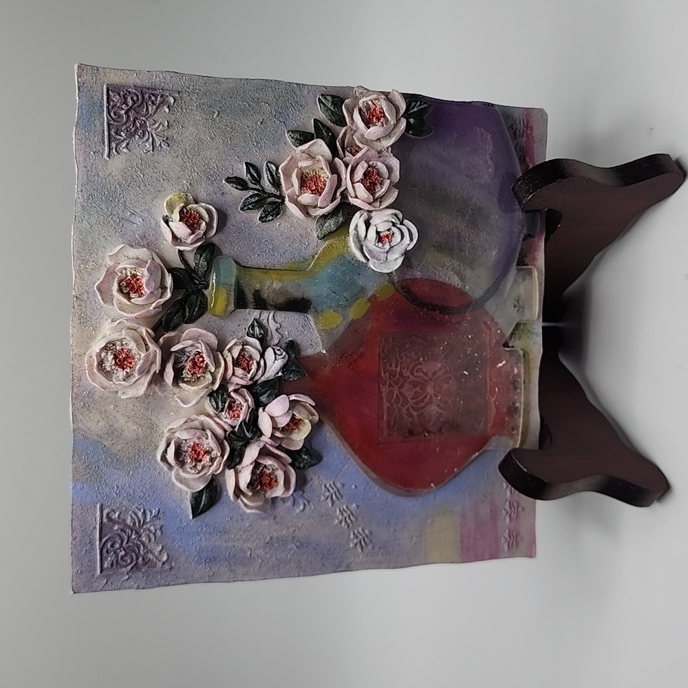 Textured Floral Tile Wall Hanging